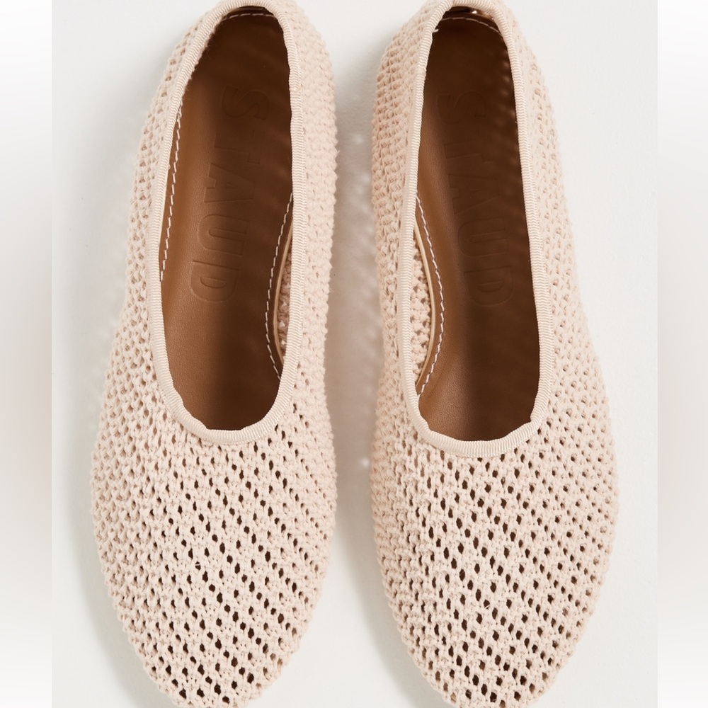STAUD Alba Ballet Flat in Cream Crochet - Picture 2 of 7